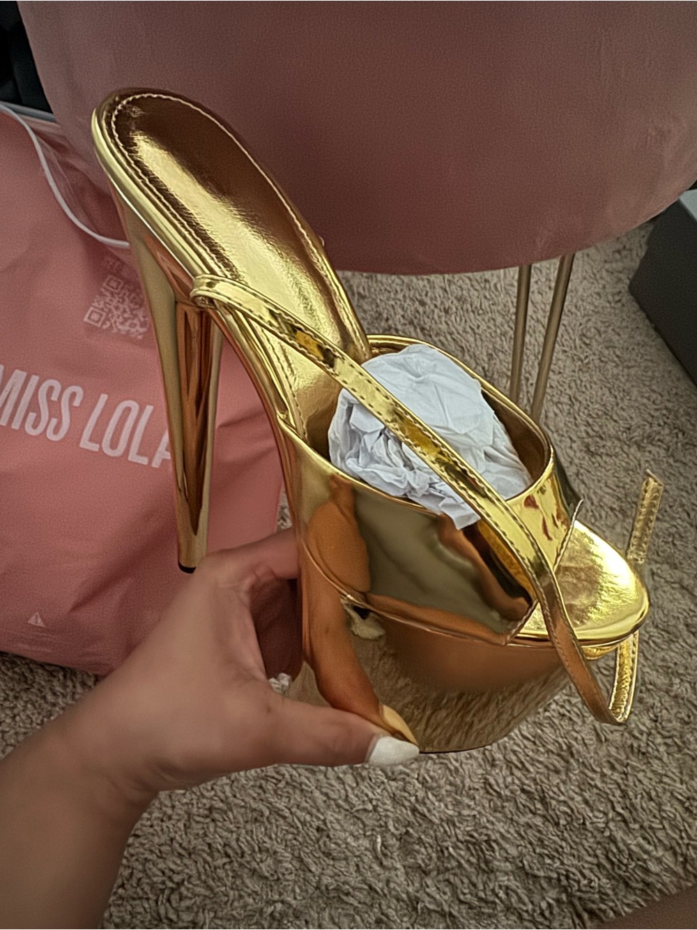 Miss Lola Metallic Gold Platform Heeled Sandals